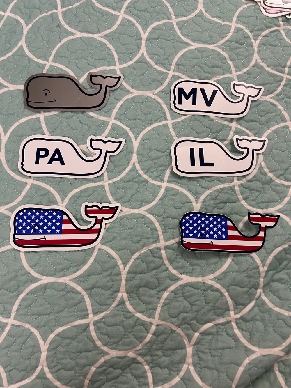 Vineyard Vines Whale Stickers- 3 states , stars & stripes